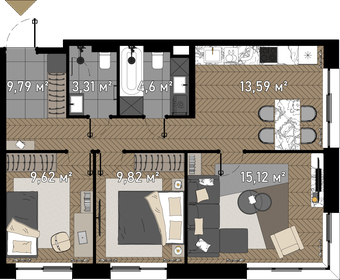 66,9 м², 3-комнатные апартаменты 30 031 320 ₽ - изображение 81