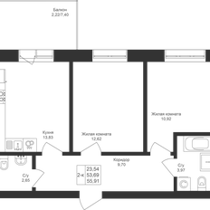 Квартира 55,9 м², 2-комнатная - изображение 3