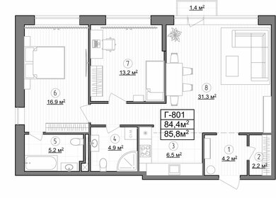 Квартира 85,8 м², 3-комнатные - изображение 1