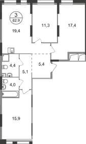 Квартира 82,9 м², 3-комнатная - изображение 1