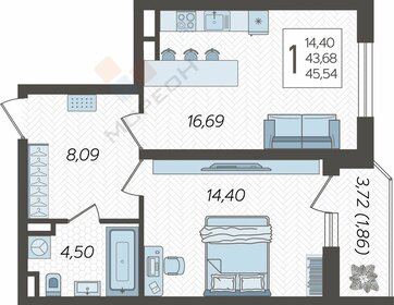 Квартира 45,4 м², 1-комнатная - изображение 1