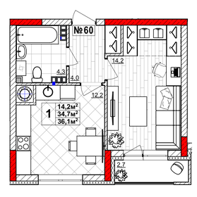 Квартира 36,1 м², 1-комнатная - изображение 1