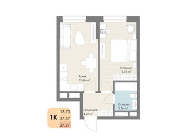 Квартира 37,4 м², 1-комнатная - изображение 1