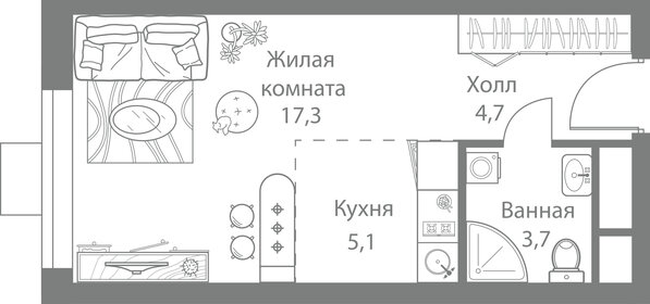 Квартира 30,8 м², студия - изображение 1