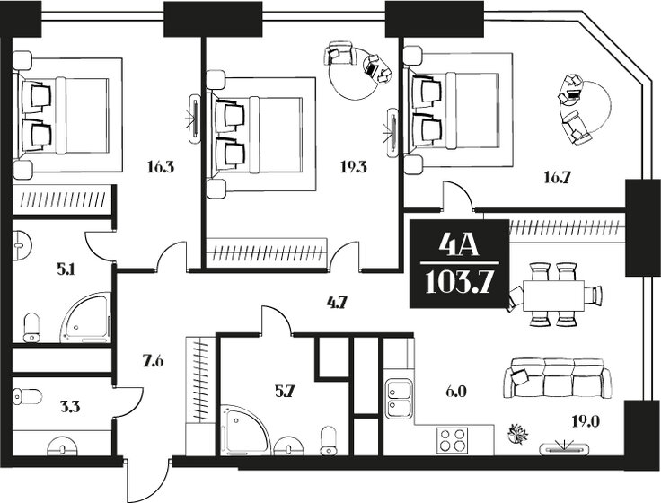 103,7 м², 4-комнатные апартаменты 54 131 400 ₽ - изображение 1