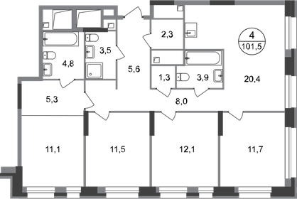 Квартира 101,5 м², 4-комнатная - изображение 1