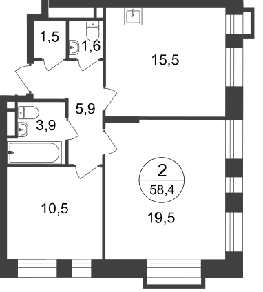 58,4 м², 2-комнатная квартира 14 605 187 ₽ - изображение 51