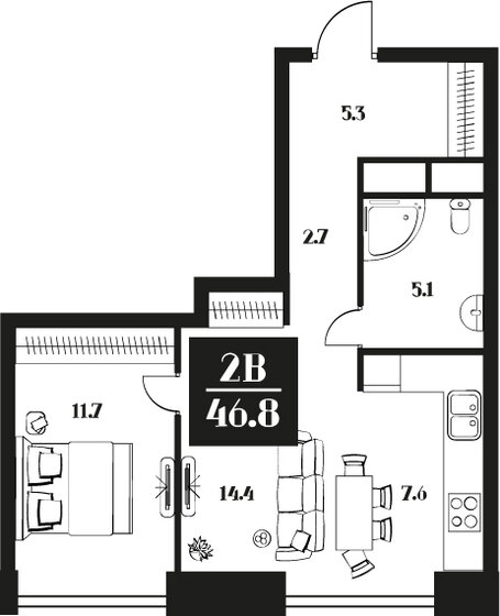 46,8 м², 2-комнатные апартаменты 24 523 200 ₽ - изображение 1