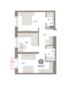 57,4 м², 2-комнатная квартира 19 080 000 ₽ - изображение 39