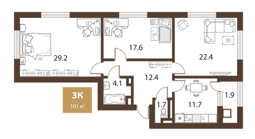 101 м², 3-комнатная квартира 26 900 876 ₽ - изображение 56