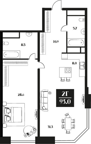 93 м², 2-комнатные апартаменты 41 478 000 ₽ - изображение 1