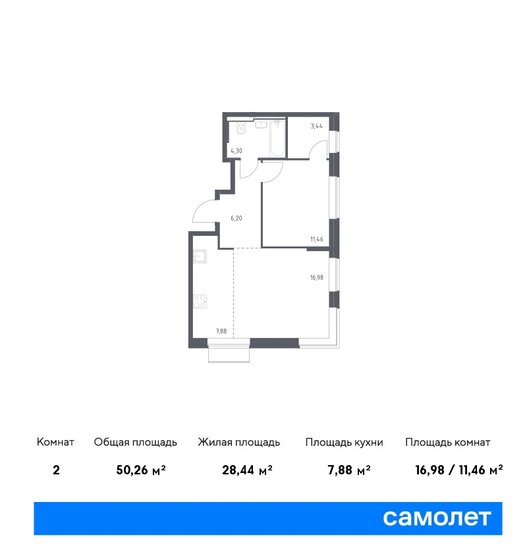 50,3 м², 1-комнатная квартира 21 726 188 ₽ - изображение 18