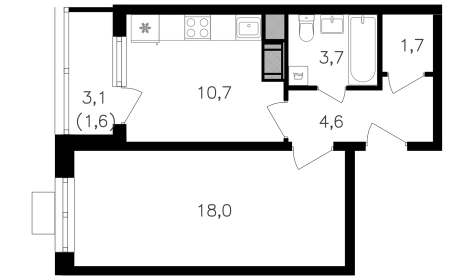41 м², 1-комнатная квартира 18 942 000 ₽ - изображение 1