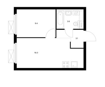 Квартира 32,2 м², 1-комнатная - изображение 1