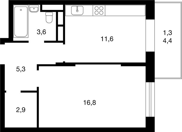 40,3 м², 1-комнатная квартира 7 200 000 ₽ - изображение 1