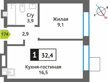 Квартира 32,4 м², 1-комнатная - изображение 1