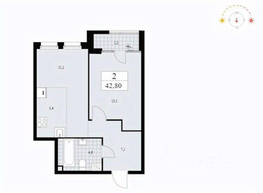 Квартира 42,8 м², 2-комнатная - изображение 1