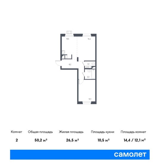 50,2 м², 1-комнатные апартаменты 6 102 473 ₽ - изображение 19