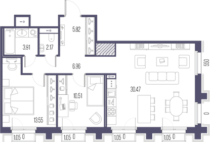Квартира 73,4 м², 2-комнатная - изображение 1