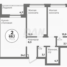 Квартира 68,1 м², 2-комнатная - изображение 2