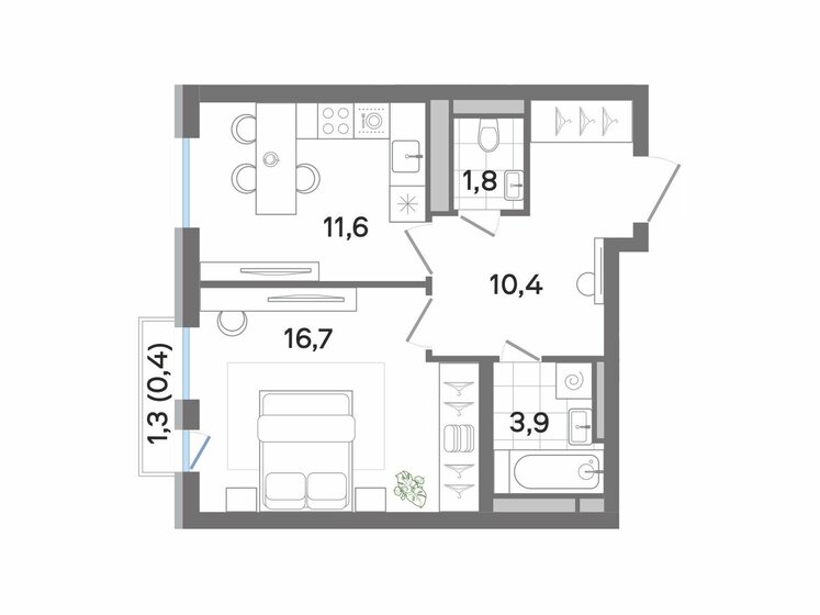 44,8 м², 1-комнатная квартира 7 672 237 ₽ - изображение 1