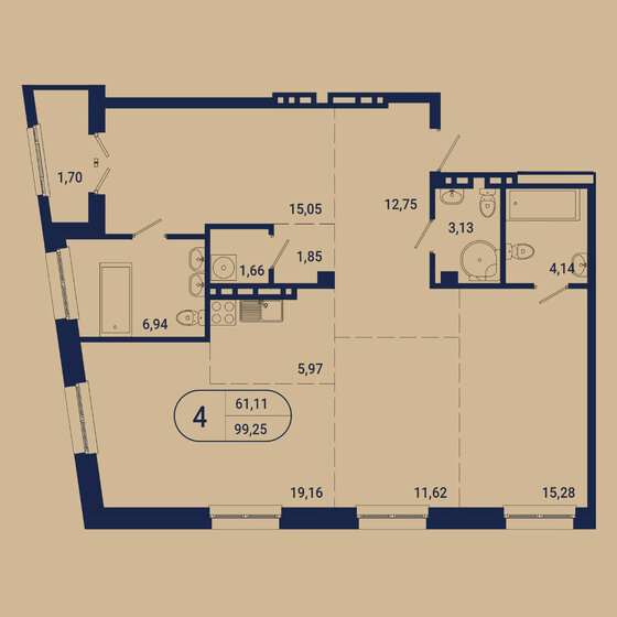99,3 м², 4-комнатная квартира 29 533 524 ₽ - изображение 1
