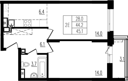 40,4 м², 1-комнатная квартира 7 600 000 ₽ - изображение 124