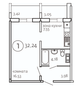 Квартира 32,2 м², 1-комнатная - изображение 1