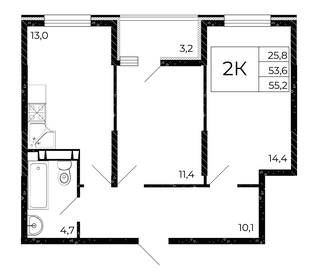 Квартира 55,2 м², 2-комнатная - изображение 1