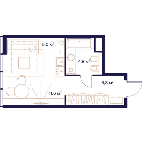 28,2 м², квартира-студия 16 499 600 ₽ - изображение 1