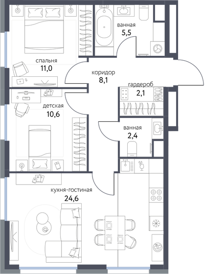 64,3 м², 3-комнатная квартира 23 339 356 ₽ - изображение 17