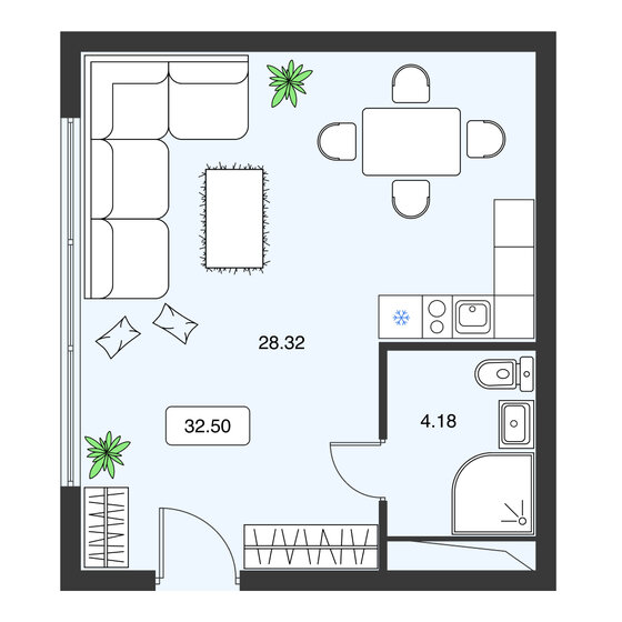 32 м², апартаменты-студия 10 481 185 ₽ - изображение 1