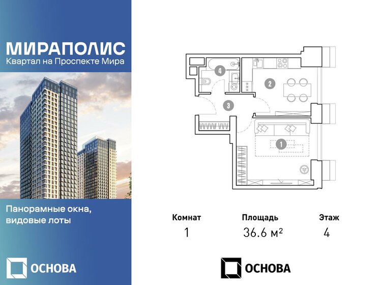 36,6 м², 1-комнатные апартаменты 10 394 400 ₽ - изображение 1