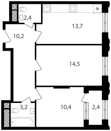 56,8 м², 2-комнатные апартаменты 13 507 040 ₽ - изображение 1