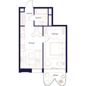 44,8 м², 1-комнатная квартира 23 048 000 ₽ - изображение 1