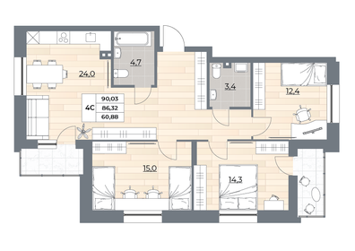 Квартира 90 м², 4-комнатная - изображение 3