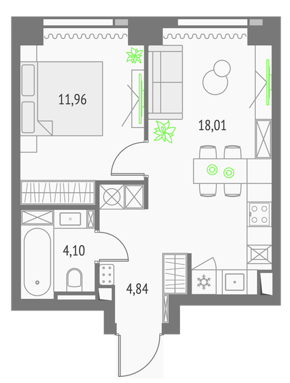 38,9 м², 1-комнатная квартира 21 734 576 ₽ - изображение 1