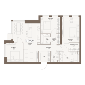 Квартира 108,4 м², 3-комнатная - изображение 1