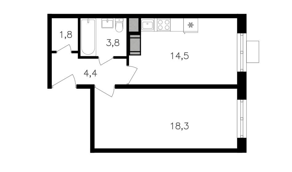 42,8 м², 1-комнатная квартира 17 462 400 ₽ - изображение 1