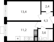 Квартира 34,9 м², 1-комнатная - изображение 1