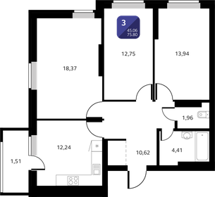 Квартира 75,8 м², 3-комнатная - изображение 1