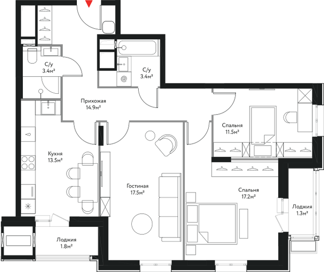 84,5 м², 3-комнатная квартира 30 081 070 ₽ - изображение 1