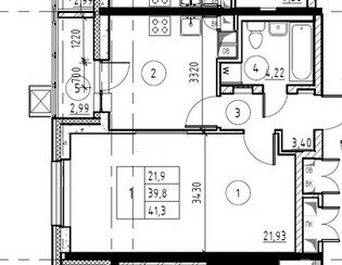 Квартира 41,2 м², 1-комнатная - изображение 1