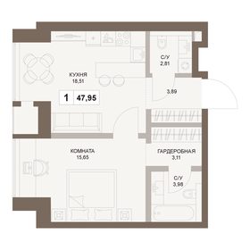 Квартира 48 м², 1-комнатная - изображение 1