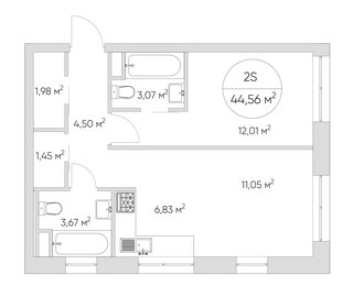 Квартира 44 м², 2-комнатные - изображение 1