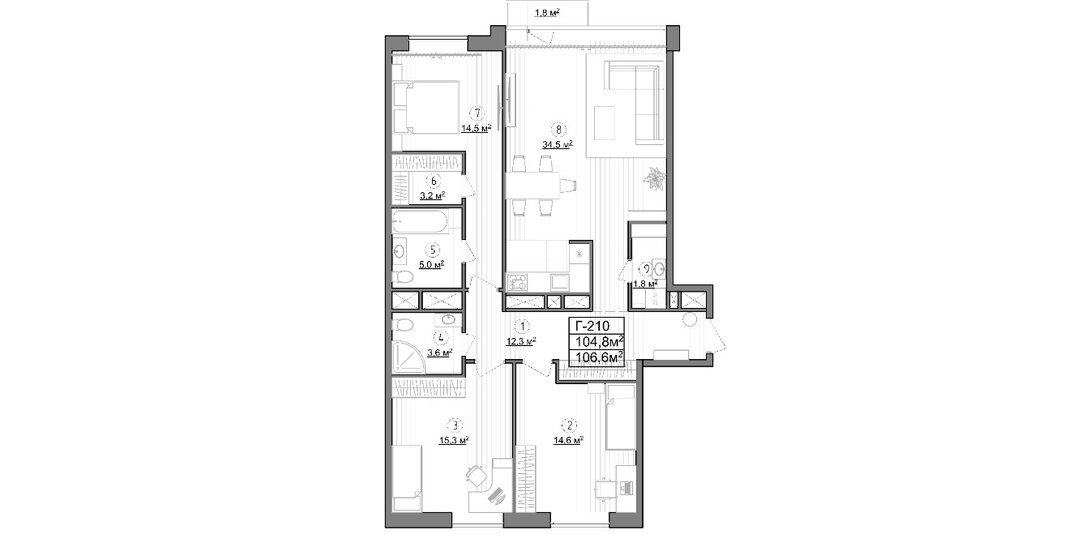 104,8 м², 3-комнатные апартаменты 25 780 800 ₽ - изображение 1