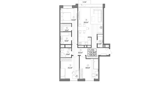 Квартира 104,8 м², 3-комнатные - изображение 1