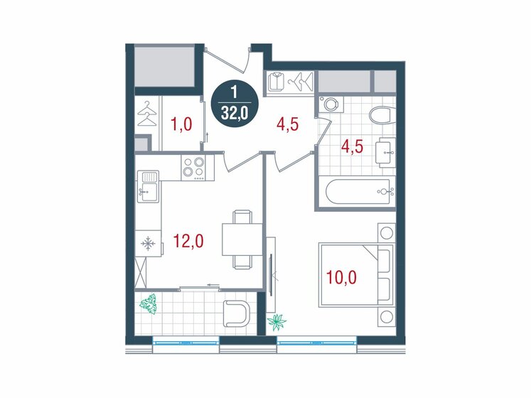 32 м², 1-комнатная квартира 12 988 800 ₽ - изображение 46