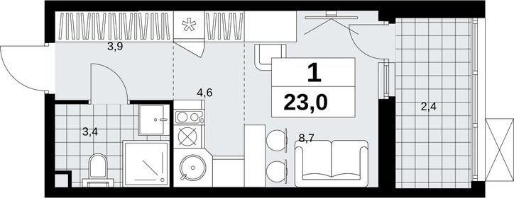 Квартира 23 м², студия - изображение 1