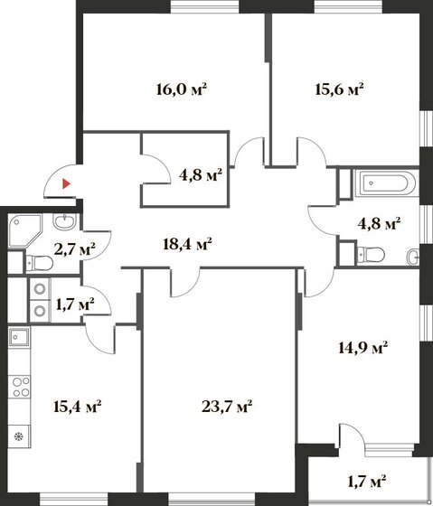 119,1 м², 4-комнатная квартира 25 772 600 ₽ - изображение 1
